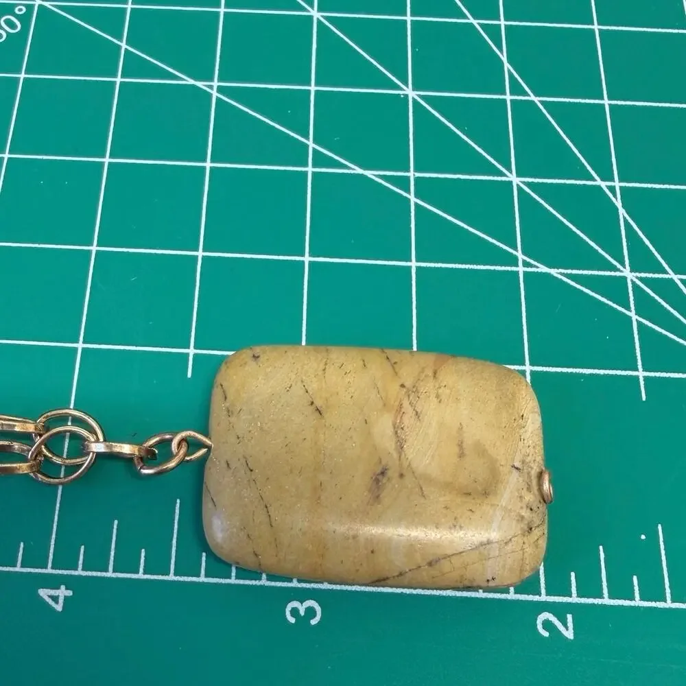 New handmade yellow Jasper‎ pendant, antique copper chain lobster clasp in box